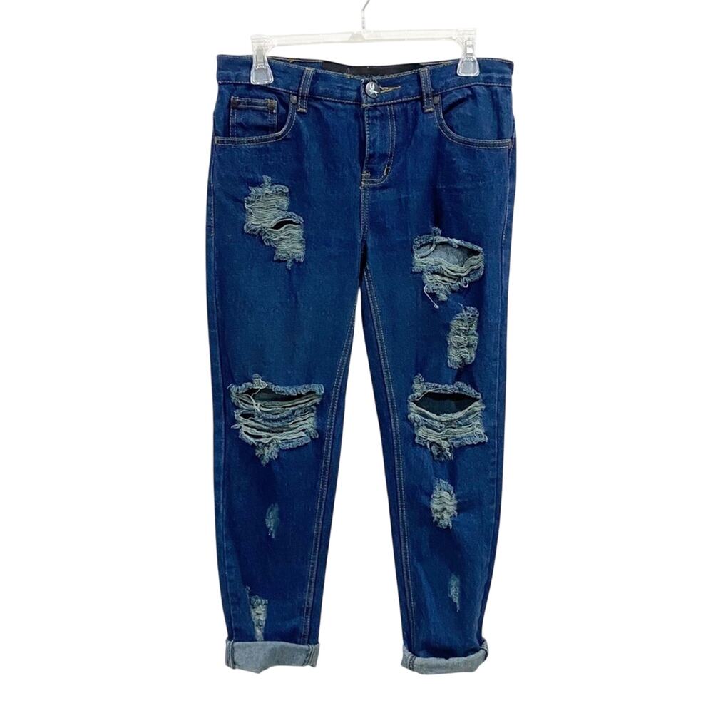 One Teaspoon Dark Wash Distressed Slim Straight Jeans Size‎ 25 Grunge Y2K